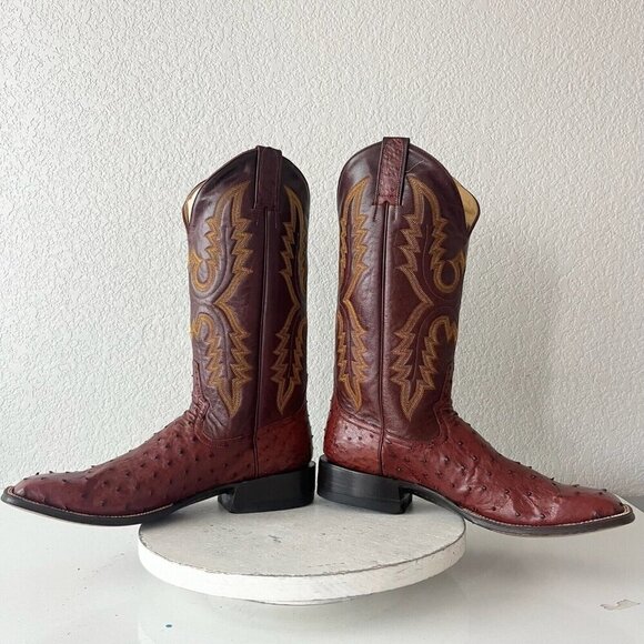 Rod Patrick Mens Cowboy Boots 12.5B Brown Full Quill Ostrich Western Square Toe - Picture 7 of 12